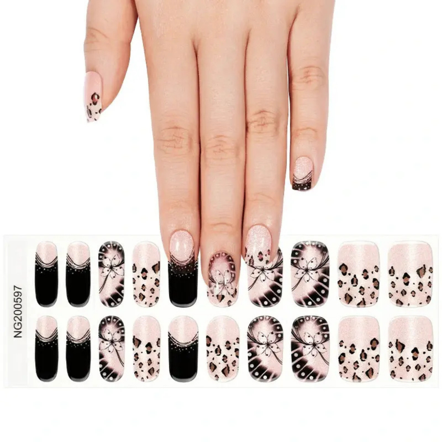 Uñas Gel Semi curado Manicure - Francesas Mariposas Dark