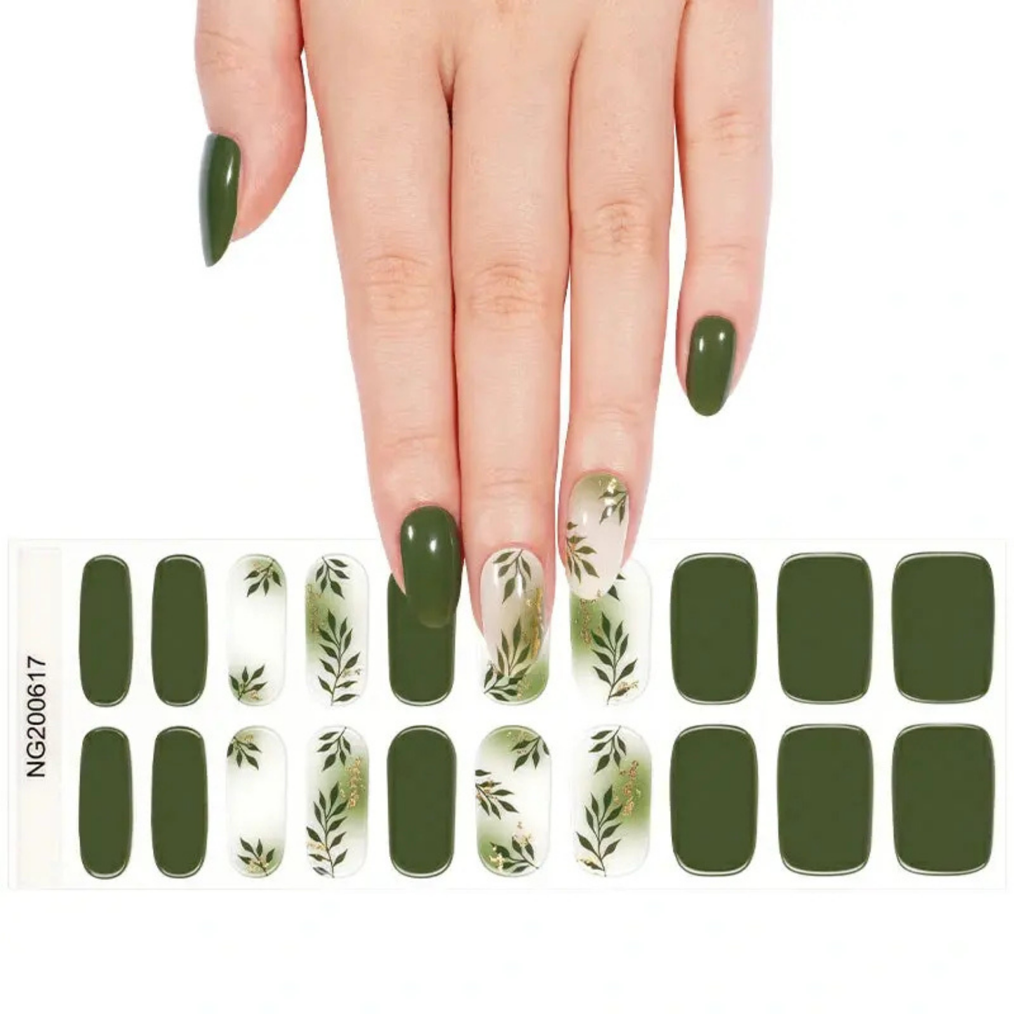Uñas Gel Semi curado Manicure - Verde oliva Botanico