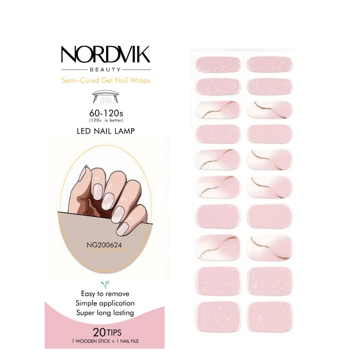 Uñas Gel Semi curado Manicure - Francesa Asimétrica Rosa con Líneas Doradas
