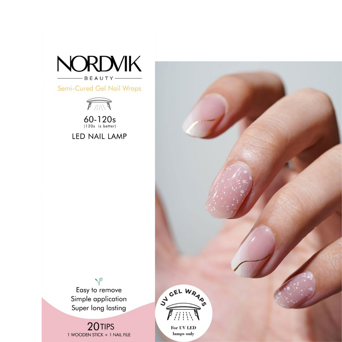 Uñas Gel Semi curado Manicure - Francesa Asimétrica Rosa con Líneas Doradas