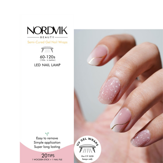 Uñas Gel Semi curado Manicure - Francesa Asimétrica Rosa con Líneas Doradas