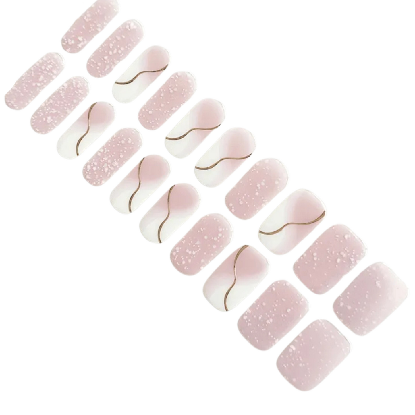 Uñas Gel Semi curado Manicure - Francesa Asimétrica Rosa con Líneas Doradas