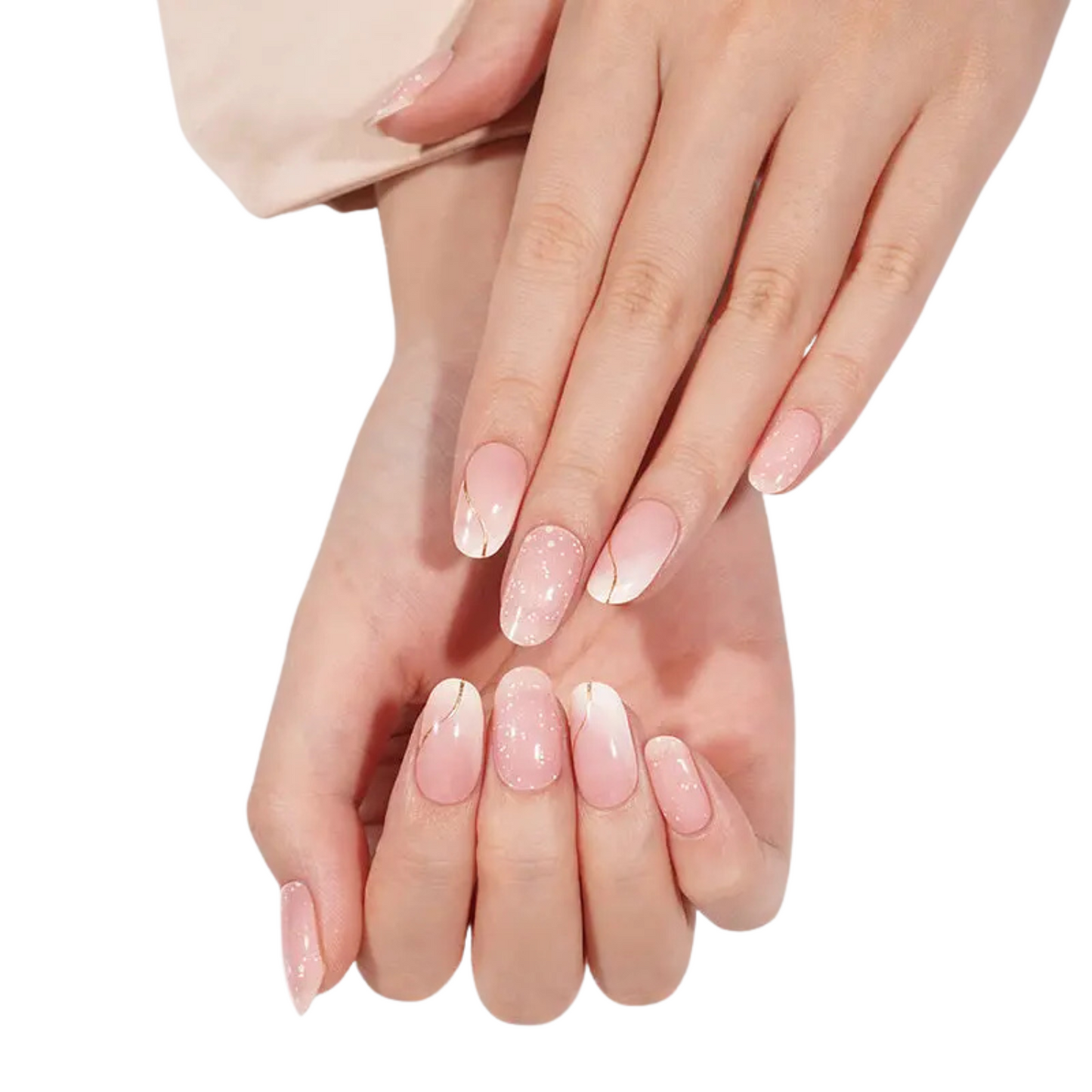 Uñas Gel Semi curado Manicure - Francesa Asimétrica Rosa con Líneas Doradas