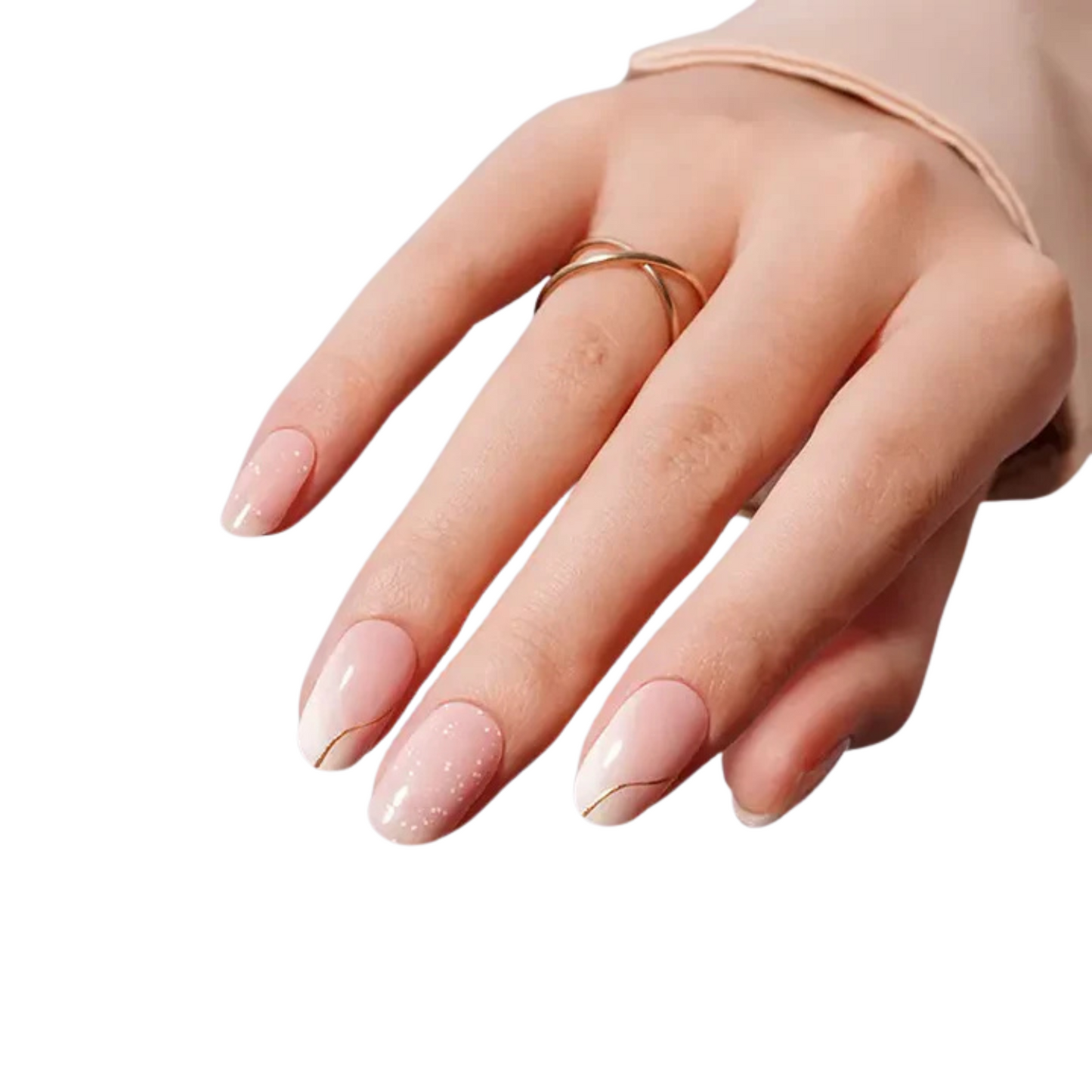 Uñas Gel Semi curado Manicure - Francesa Asimétrica Rosa con Líneas Doradas