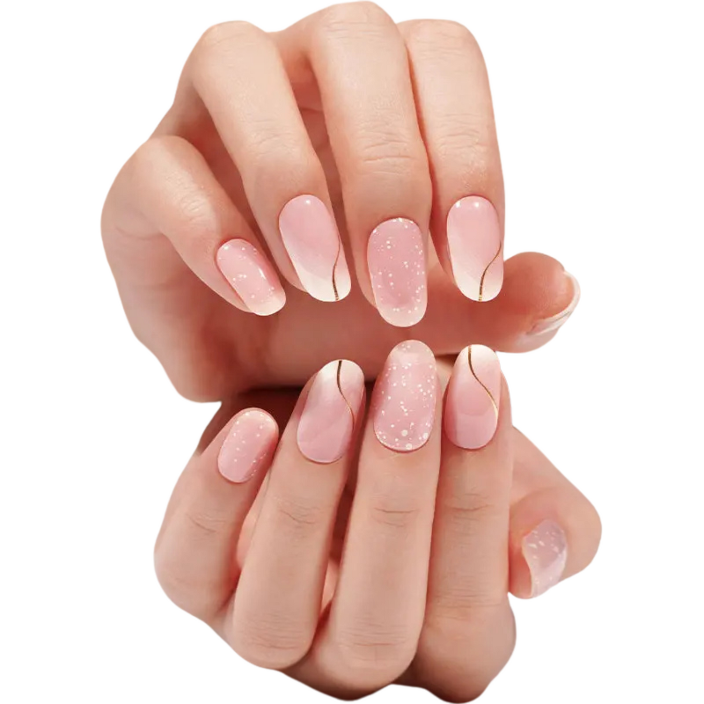 Uñas Gel Semi curado Manicure - Francesa Asimétrica Rosa con Líneas Doradas